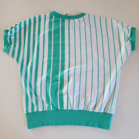 Vintage Aileen Turquoise and White Striped Sweater Shirt Top Size Small - Picture 4 of 7